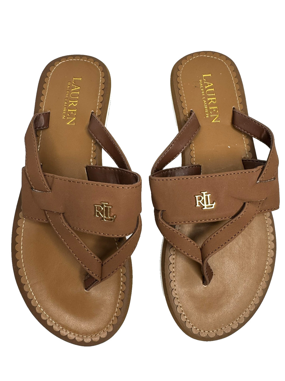 Lauren Ralph Lauren Rosalind Sandals Womens Size 7 38 Brown Logo Thong Slip On